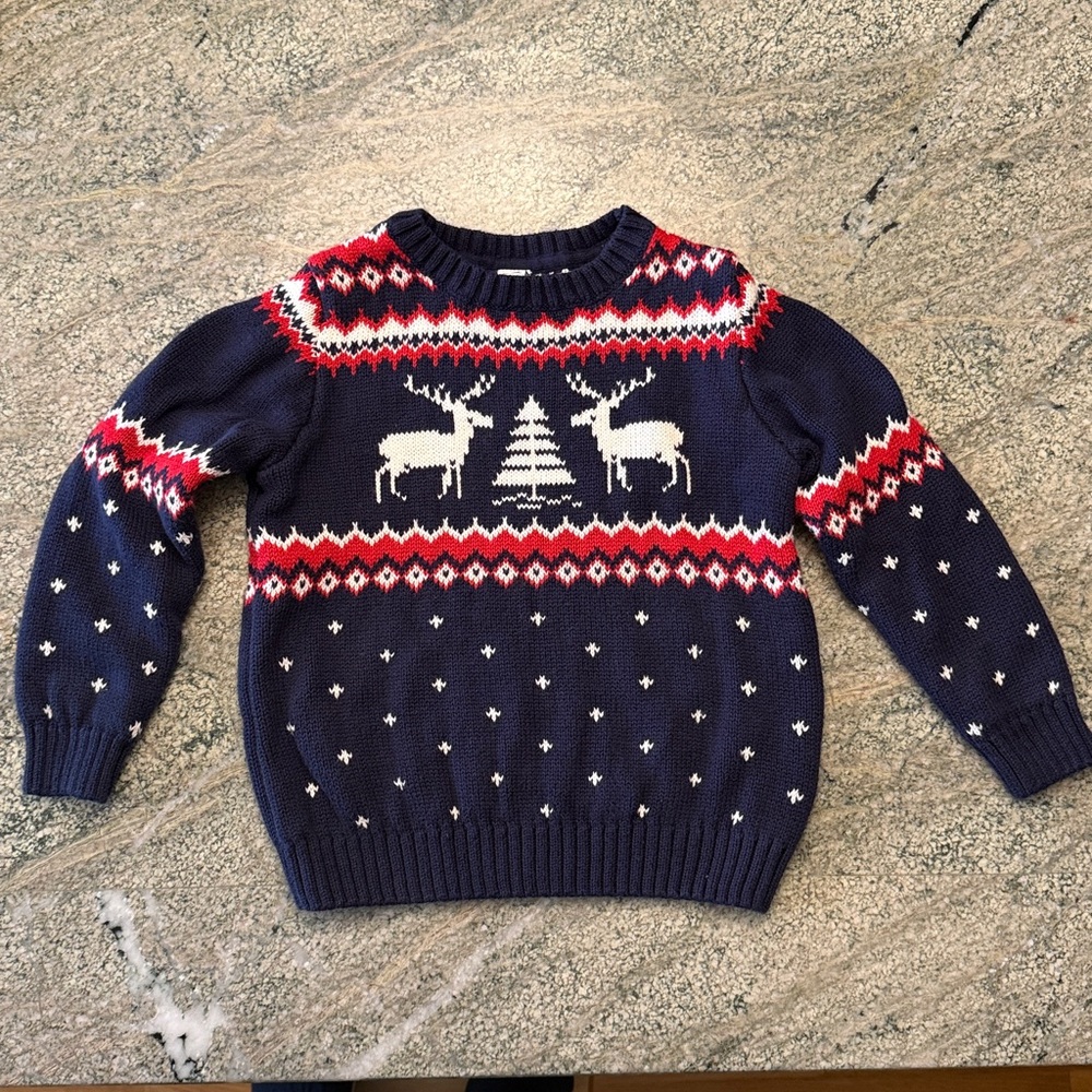 Janie and Jack Navy Red White Holiday Reindeer Sweater